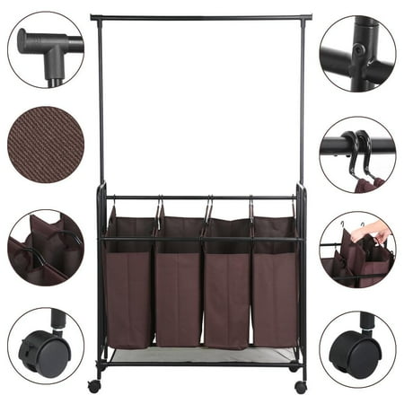 rolling laundry cart with hanging bar household essentials yaheetech stylish brown rolling laundry cart sorter with hanging bar and storage removable bag rolling laundry cart with hanging bar household essentials yaheetech stylish brown rolling laundry cart sorter with hanging bar and storage removable bag